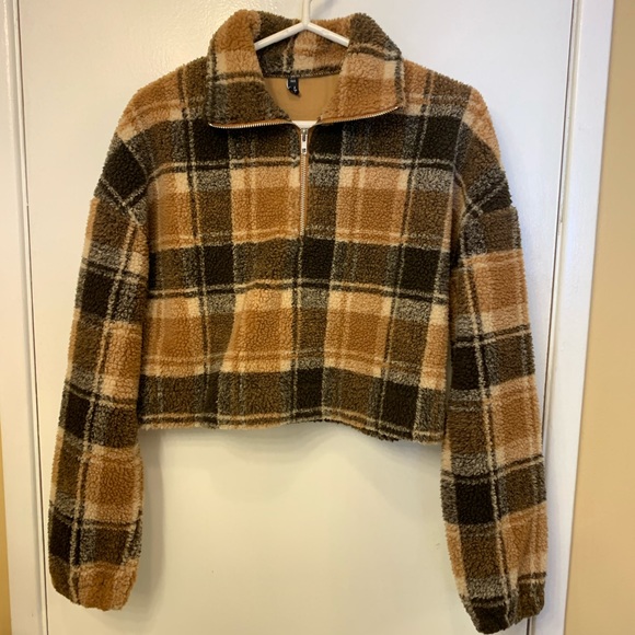 ZAFUL Fleece Plaid Cropped Jacket. Size M. - Picture 1 of 9